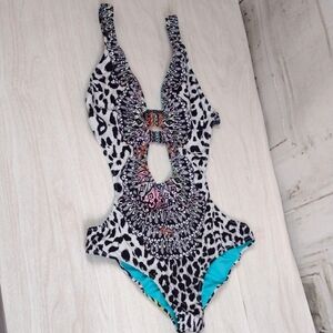 Agua Bendita Monokini One piece Swimsuit With Beading Size S